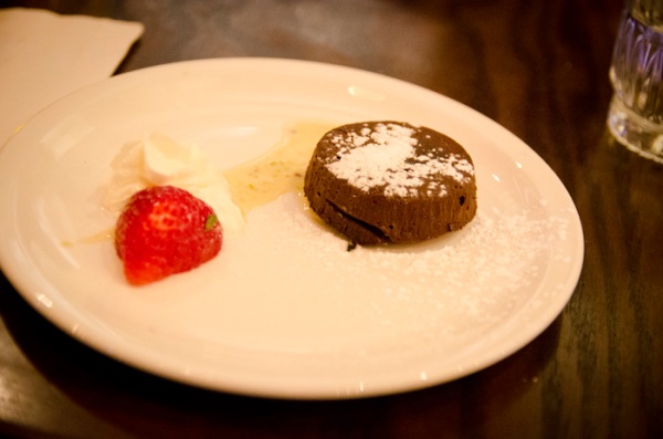Dark chocolate lava cake with pistachio cream